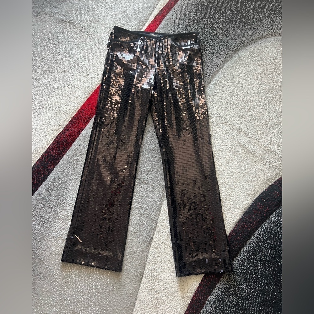 DKNY Black Sequined Straight Leg Cocktail Pants
